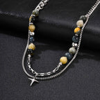 Hiphop Star Cross Chain Necklaces for Men Boys,Stainless Steel Punk Double Layers Chain Collars,Unisex Jewelry