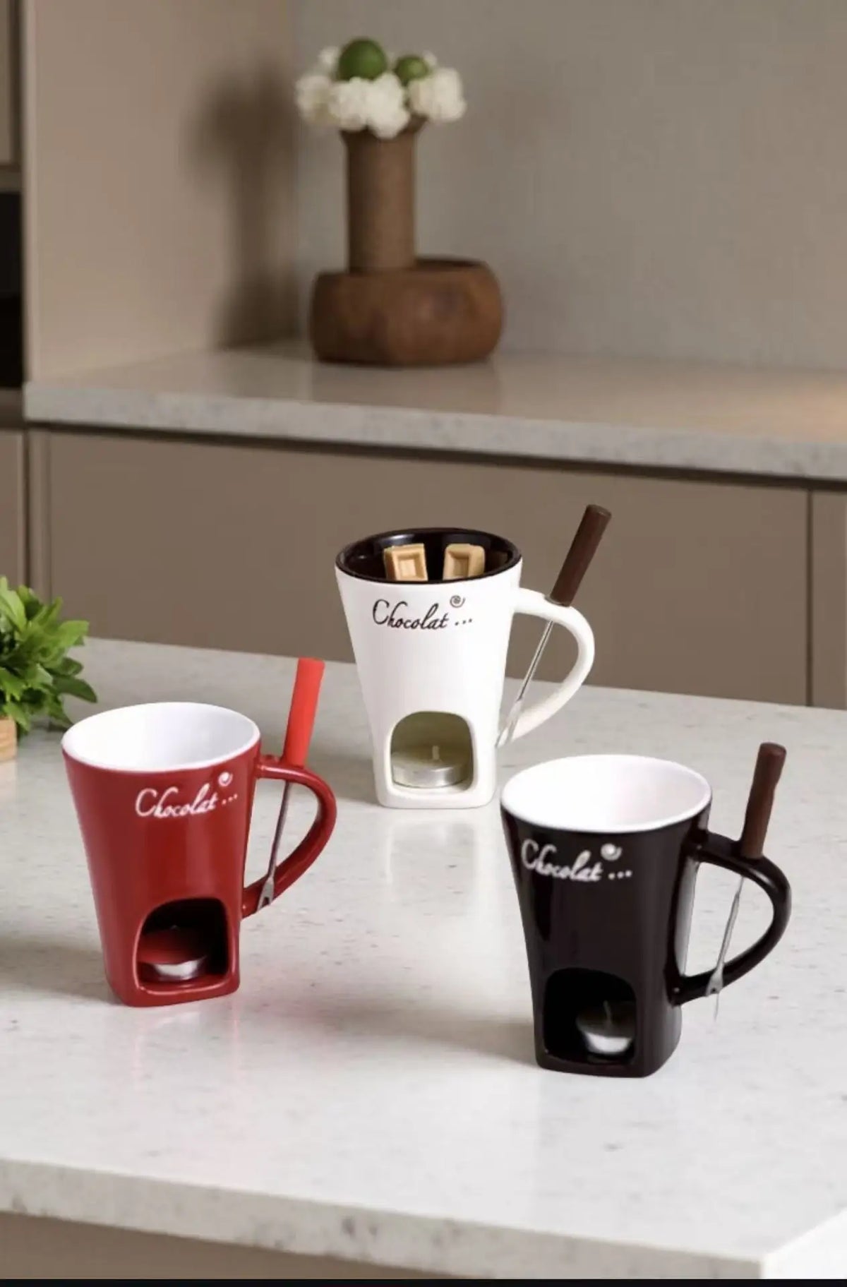 European Candle Cup Cheese Chocolate Melting Ceramic Mug Heating Food Ceramic Mug with Fork Creative Coffee Mug Tableware