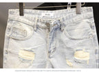 High Quality New Summer Korean Luxury Clothing Design Men's Casual Denim Shorts Distressed Cat Whisker Streetwear Short Pants