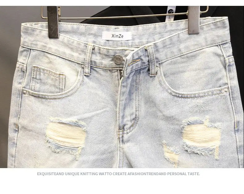 High Quality New Summer Korean Luxury Clothing Design Men's Casual Denim Shorts Distressed Cat Whisker Streetwear Short Pants