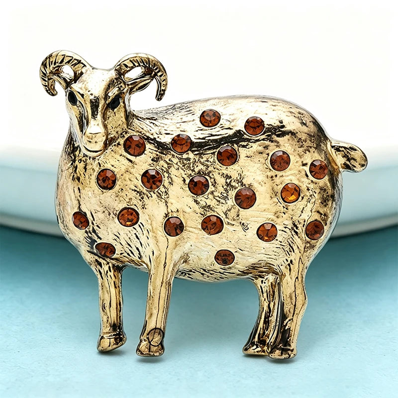 Wuli&baby Vintage Alloy Sheep Brooches For Women Unisex Rhinestone Zodiac Goat Animal Party Casual Brooch Pin Gifts