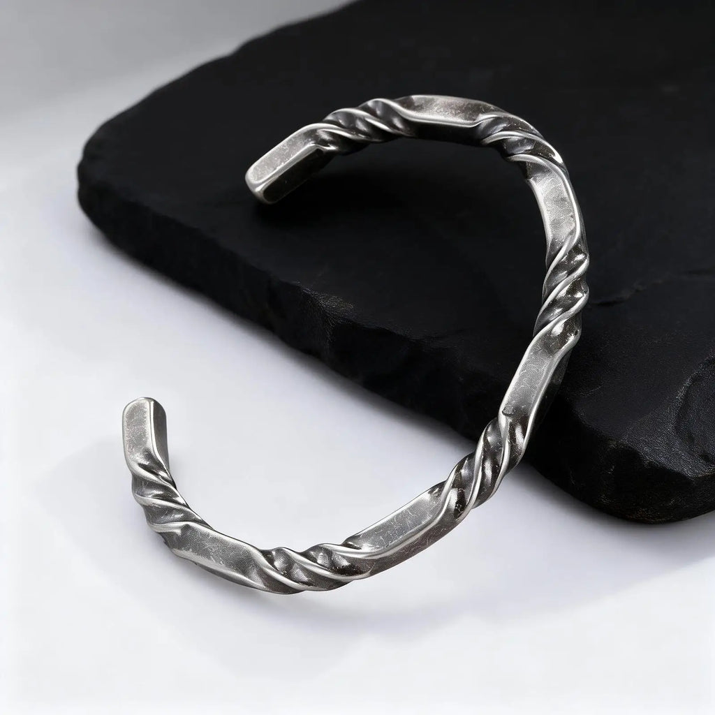 Vintage Twisted Open Bracelet for Men,Stainless Steel Irregular Twisted Bangle,Retro Punk Jewelry Gift