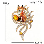 PENDRA Nine-Tail Fox Rhinestone Animal Brooch