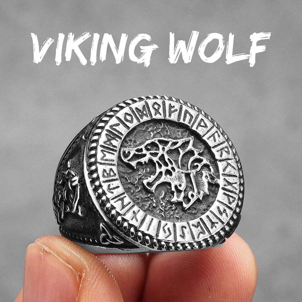 PENDRA Viking Runes Wolf Ring