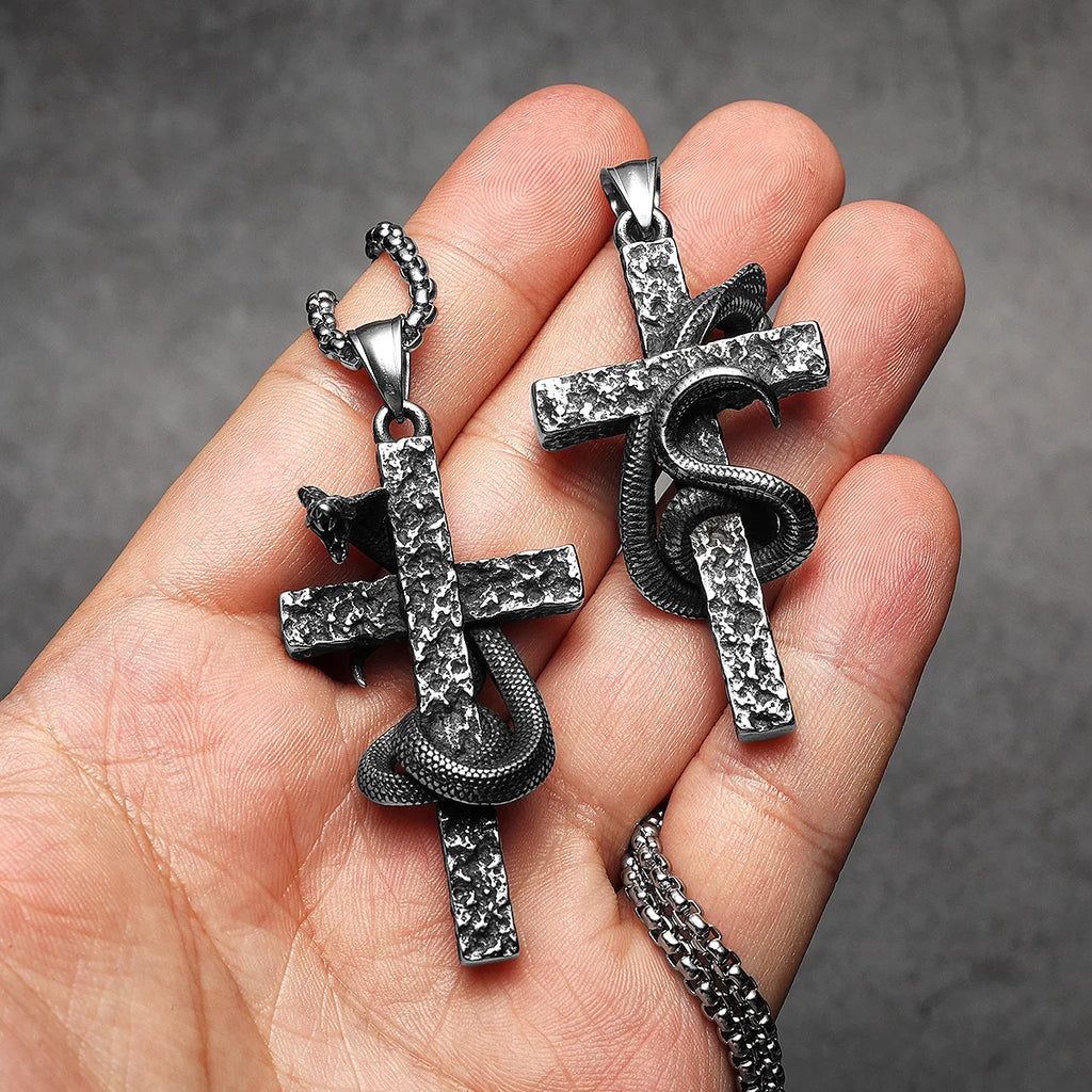 PENDRA Cobra Cross Snake Steel Necklace