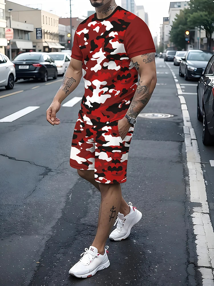 Summer Outdoor Street Fashion Men's T-shirts Everyday Casual Men's Athletic Shorts T-shirts And Drawstring Shorts Men's Sets