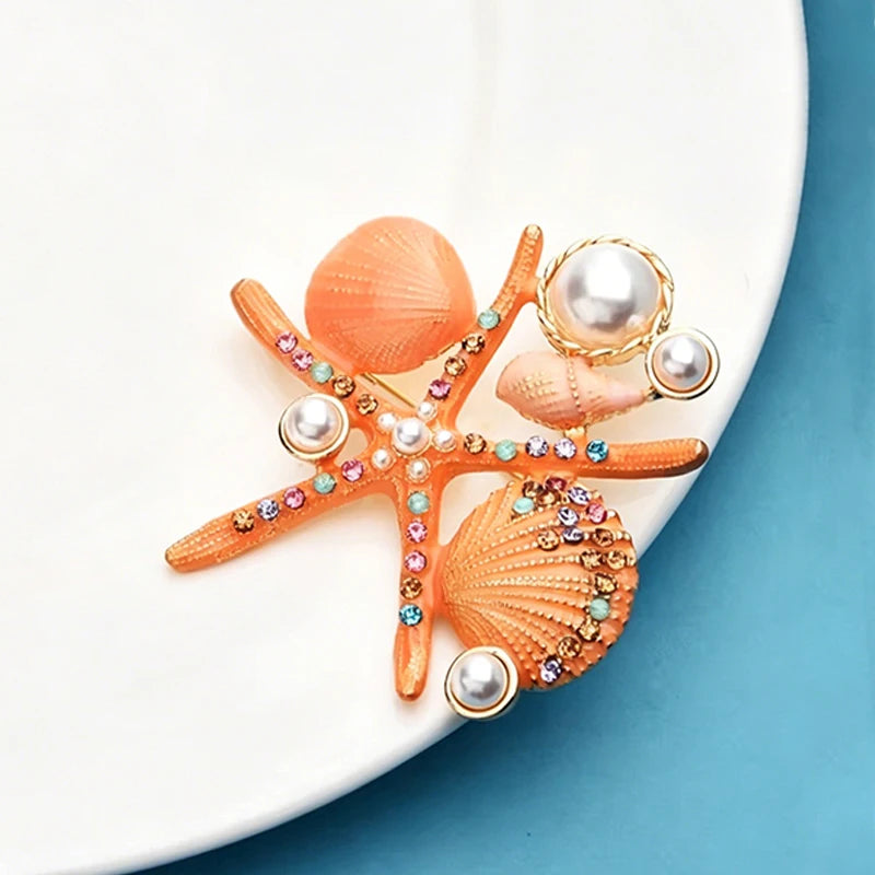 PENDRA Marina Enamel Pearl Starfish Brooch