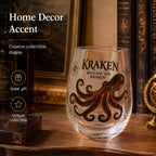 Kraken Octopus Whiskey Glass Vintage Nautical Compass Print Lowball Tumbler Heavy Clear Crystal Spirits Cup Unique Sea Monster