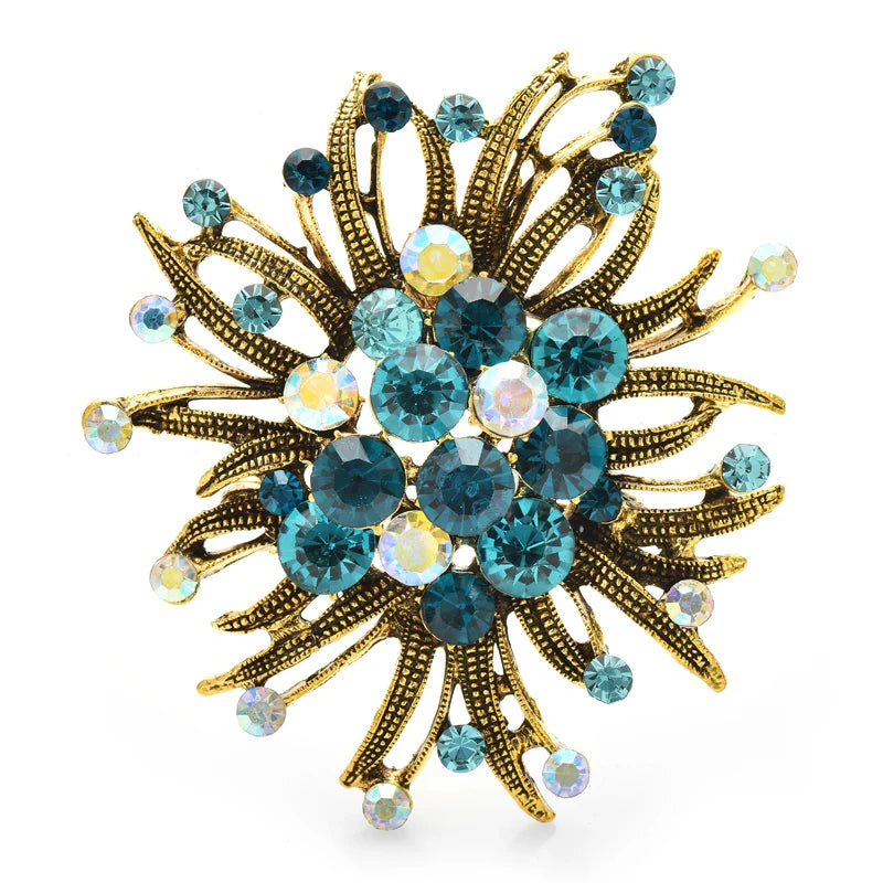 PENDRA Floracircle Vintage Rhinestone Round Flower Brooch