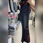 PENDRA Embroidered Denim Flared Ethnic Heavy Industry Hot Diamond Pants