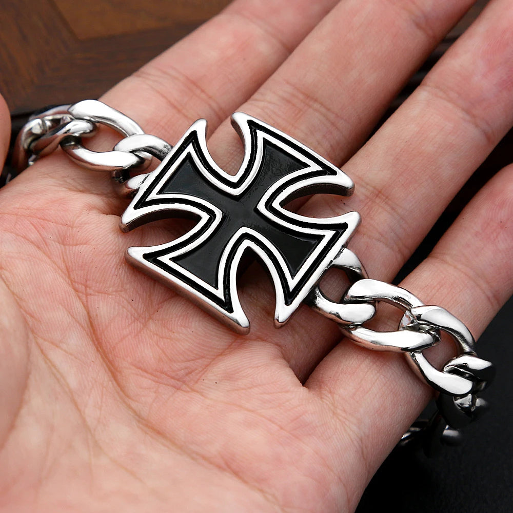 PENDRA Templar Cross Stainless Steel Biker Bracelet