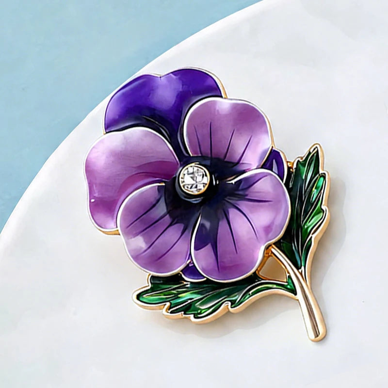 PENDRA Viola February Birthday Enamel Pansy Brooch
