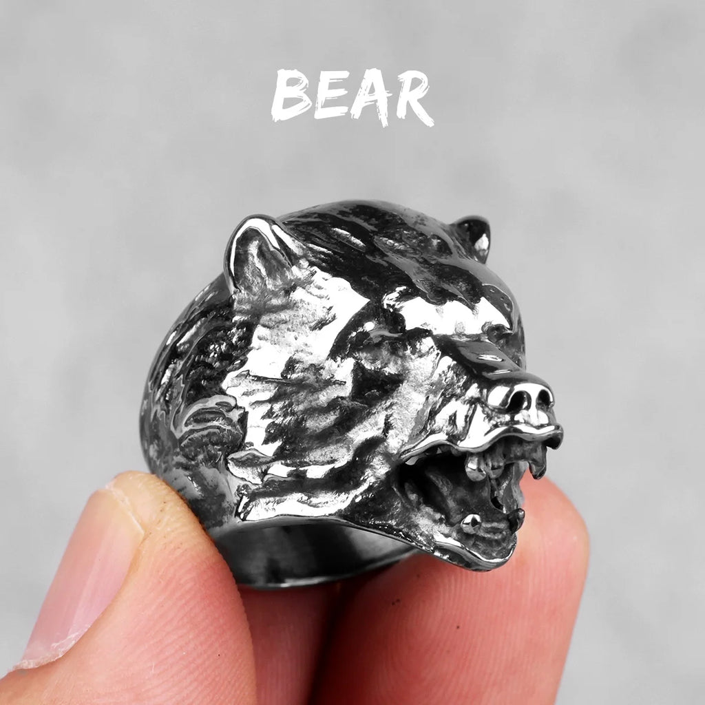 PENDRA Bear Animal Rock Steel Ring
