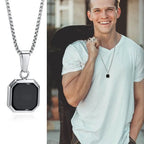 Black Square Necklaces for Men Boys,Stainless Steel Necklaces with Rope/Cuban/Figaro/Box Chain Collar,Stylish Jewelry Gifts