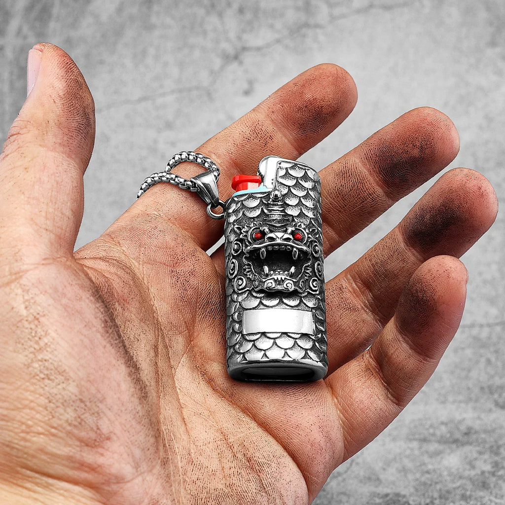 PENDRA Chinese Unicorn Lion Steel Necklace