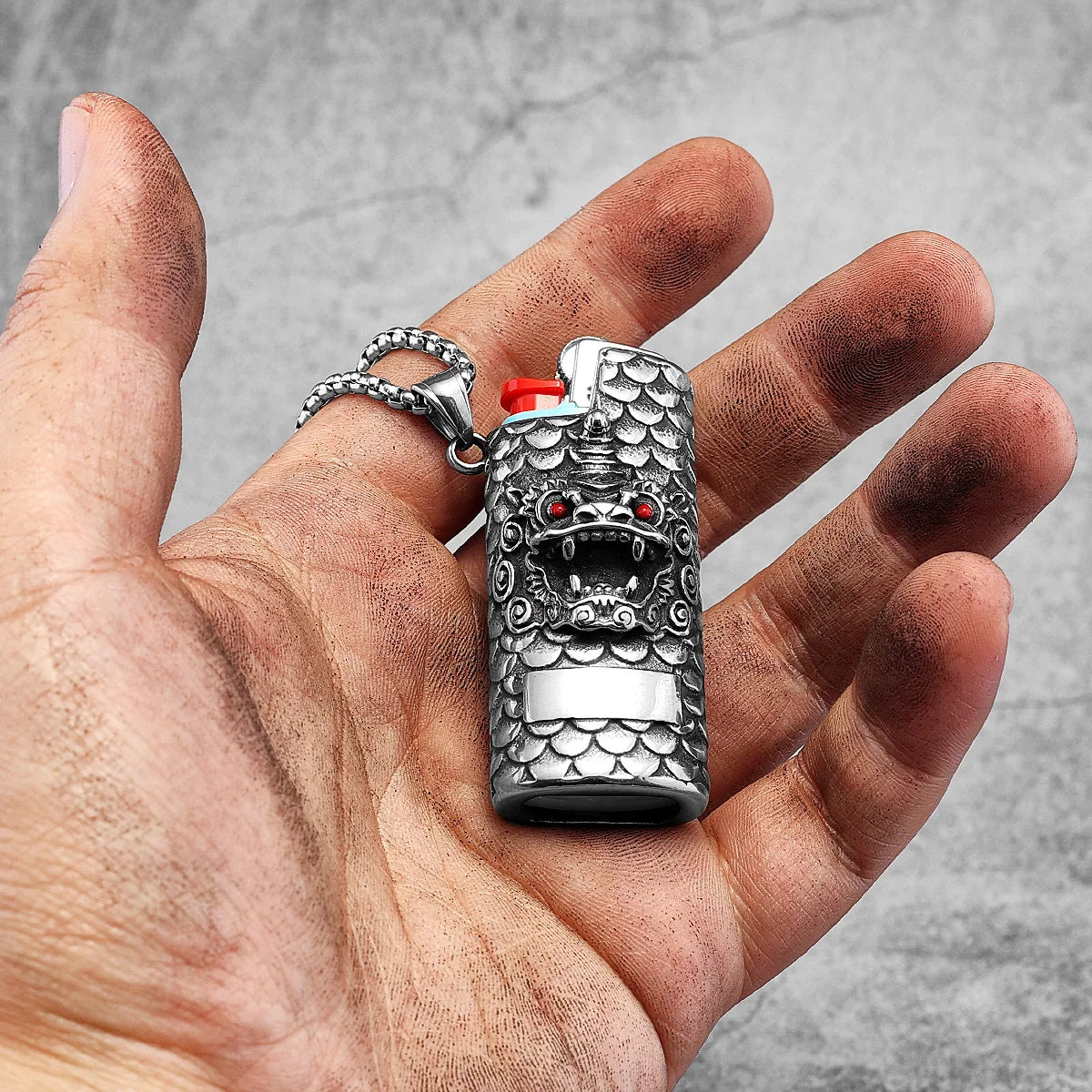 PENDRA Chinese Unicorn Lion Steel Necklace