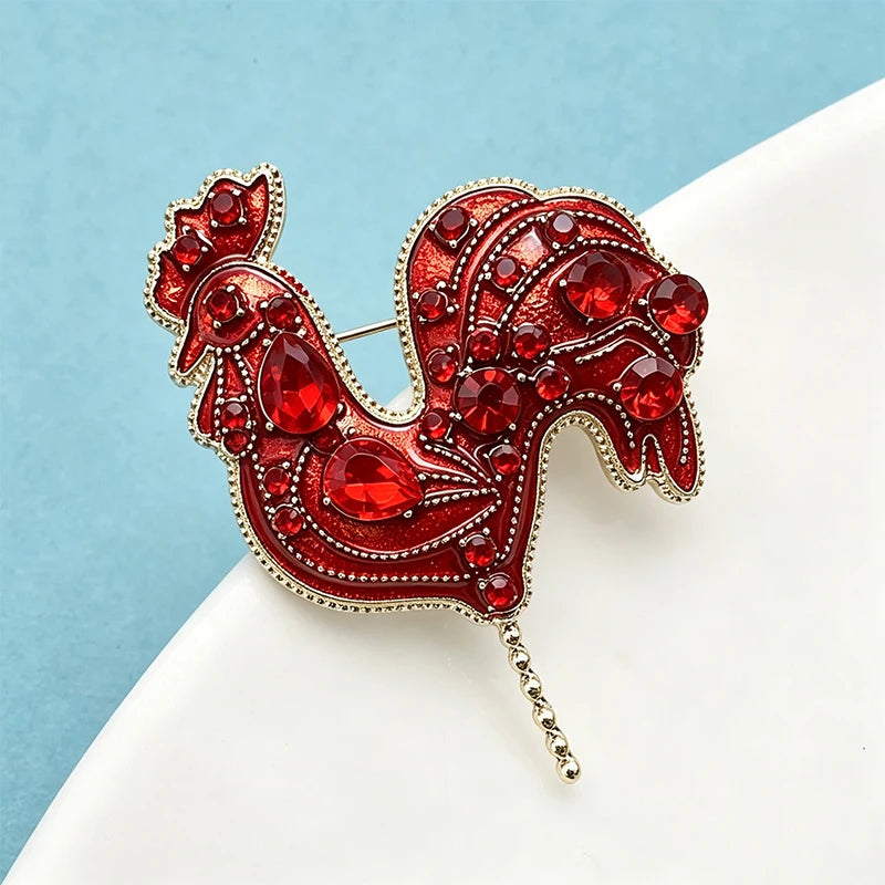 PENDRA Crystal Red Cock Brooch