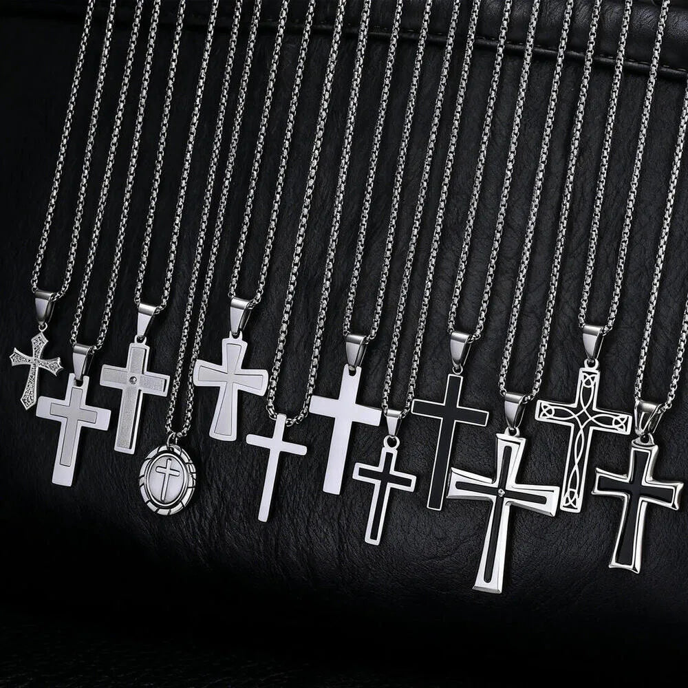 Hip Hop Punk Cross Necklace for Men,Waterproof Stainless Steel Plain Cross Pendant Necklace,Vintage Casual Jewelry Gift
