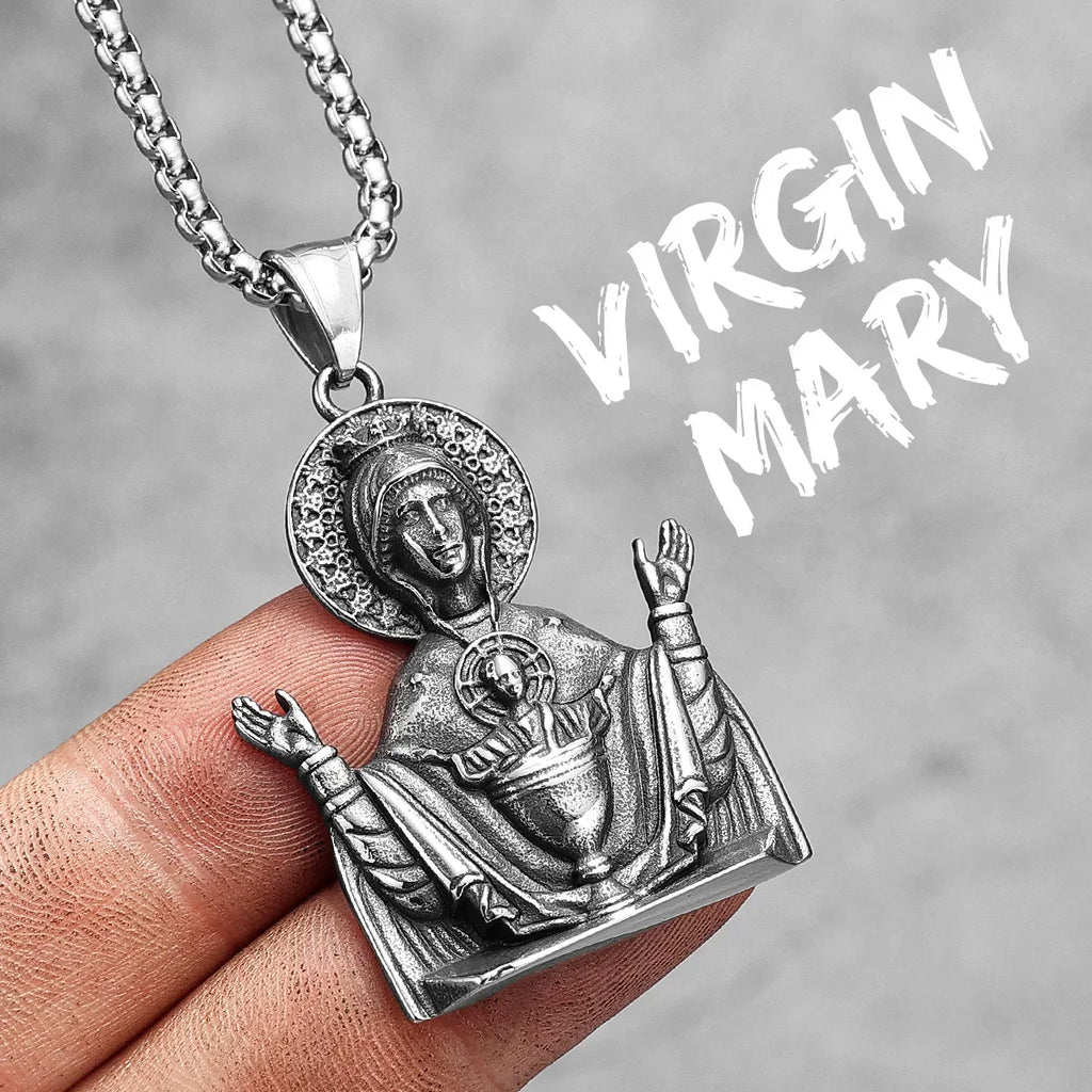 Virgin Mary Guadalupe Angel Cross Stainless Steel Men Necklaces Pendant Chain Amulet For Women Fashion Jewelry Gifts Wholesale