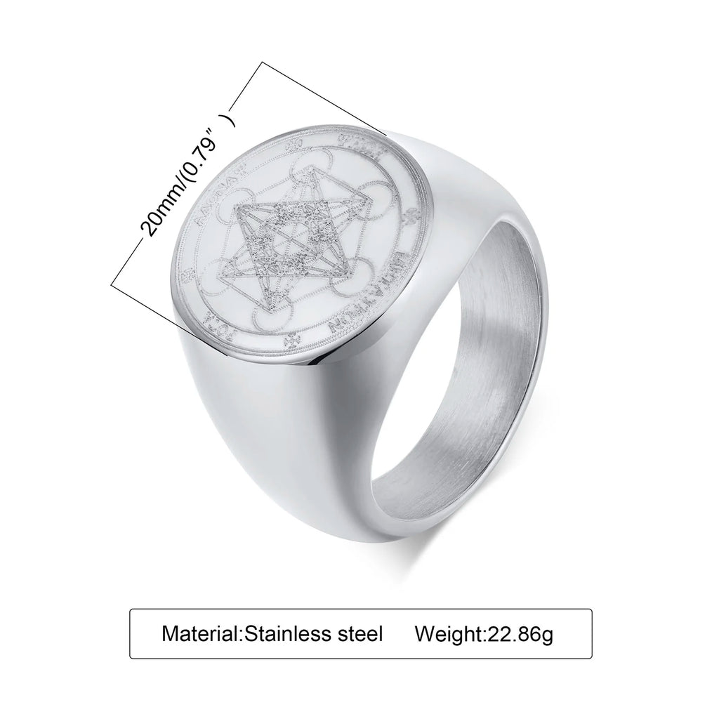 Men Signet Rings, Mens Amulet Ring,Solomon's Secret Seal Horse Seal of the seven archangels Stainless Steel Ring Jewelry