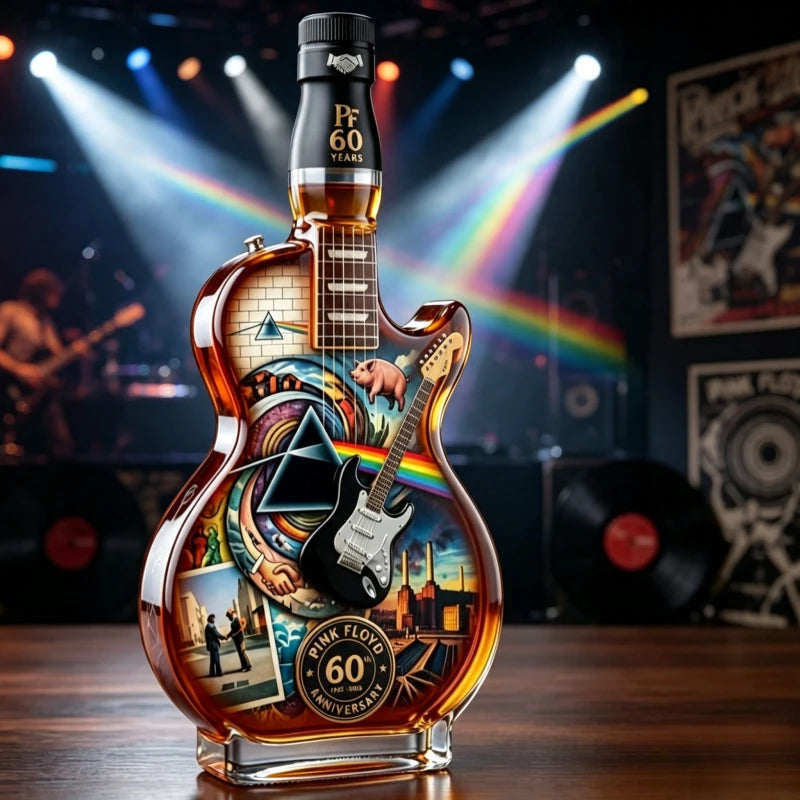 Pink Floyd  Rock Music Inspired Glass Whiskey Decanter Creative Guitar Liquor Bottle Collector Display Gift for Music Fans