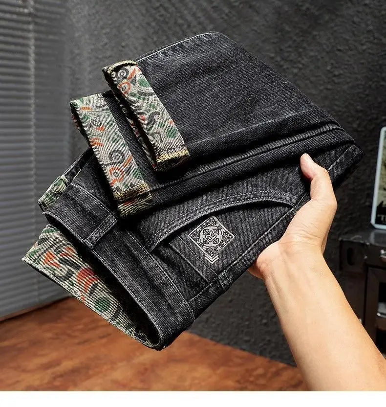 Men's Work Pants 2025 Spring Autumn Men's Casual Jeans New Slim Foot-bound Pants Explosive Street Luxury Washed Elastic Trousers