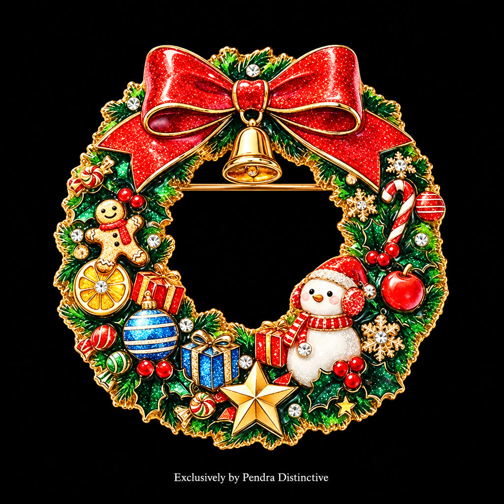 PENDRA Snowbell 2-Color Snowman Christmas Wreath Brooch