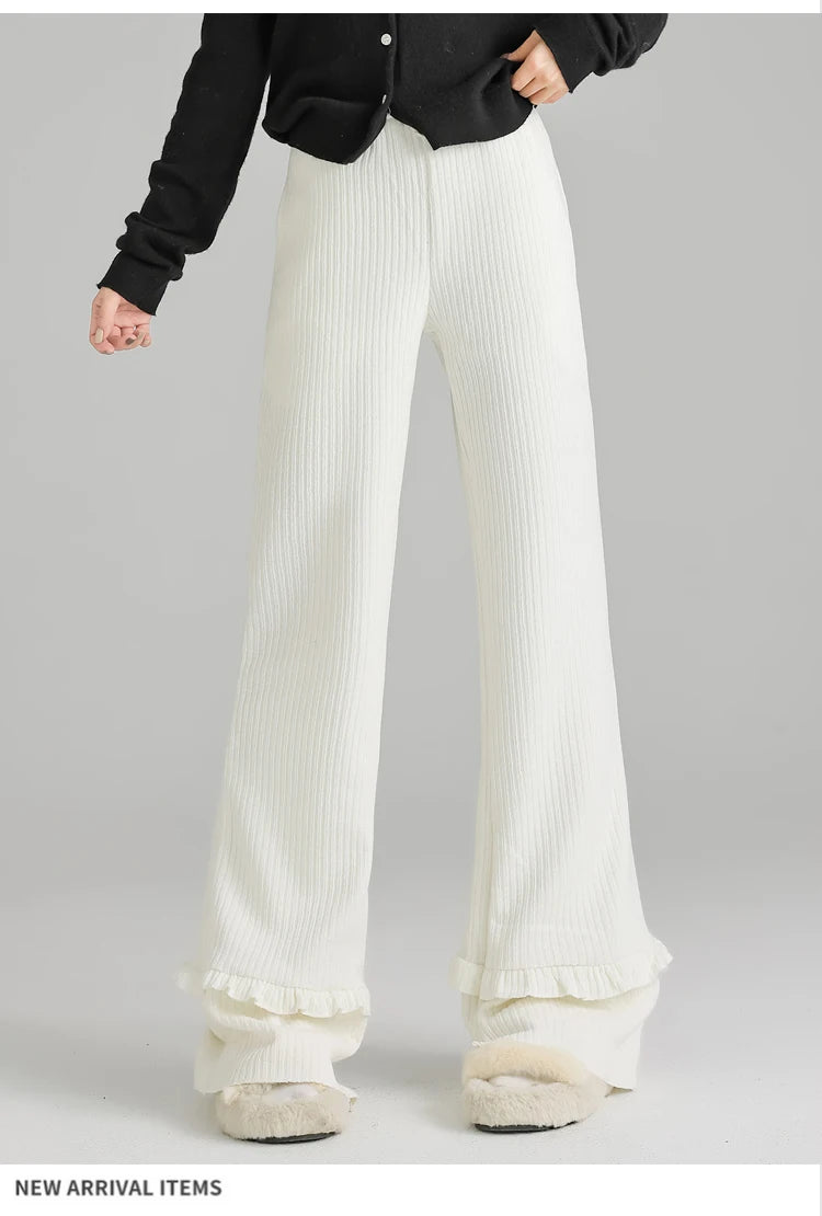 Solid corduroy micro flared pants women's winter wide leg casual high waisted narrow version straight leg sweatpants