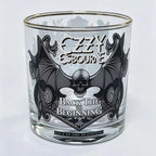 Gothic Skull Bat Whiskey Glass, Ozzy Inspired Gold Rim Cocktail Glass