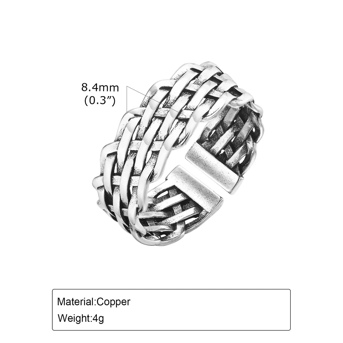 Chunky Woven Rings for Men Boys,Classic Thick Braided Metal Band Ring,Adjustable Anniversary Birthday Jewelry Gift