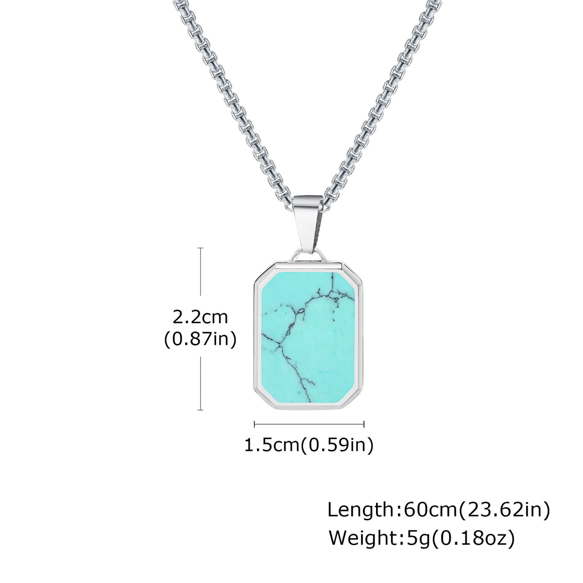 Blue Natural Stone Necklace for Men Boys,Waterproof Turquoise Square Pendant Necklace,Birthday Father Jewelry Gift