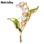 PENDRA Lilyvale Enamel Leaf and Pearl Lily Brooch