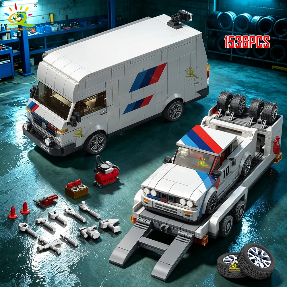 1536Pcs Building Block Race Car Trailer & Van Model Kit DIY Vehicle Transporter Se Assembly Construction Toy Educational Puzzle