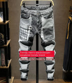 New Arrival High Quality KPOP Splicing Men's Designer Work Pants Jeans Grey Patchwork Korean Fashion Men Luxury Casual Pants