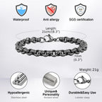 Chunky Belcher Round Chain Bracelets for Men Boys,Embossed Stainless Steel Braided Chain Wristband,Punk Jewelry Gifts