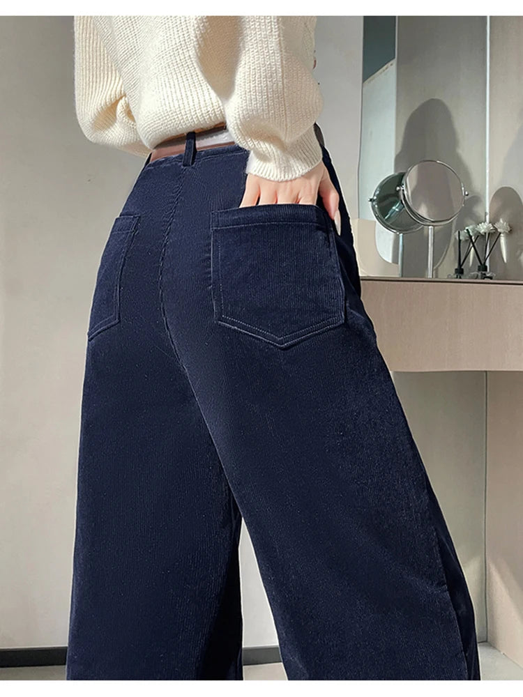 Corduroy suit wide leg pants women in autumn and winter high waist lazy style thick velvet warmth and versatile pants