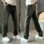 Spring Summer New Vintage Casual Slimming Straight-Leg Pants Washed Loose Micro-Cone Workwear Jeans for Men Man Clothes