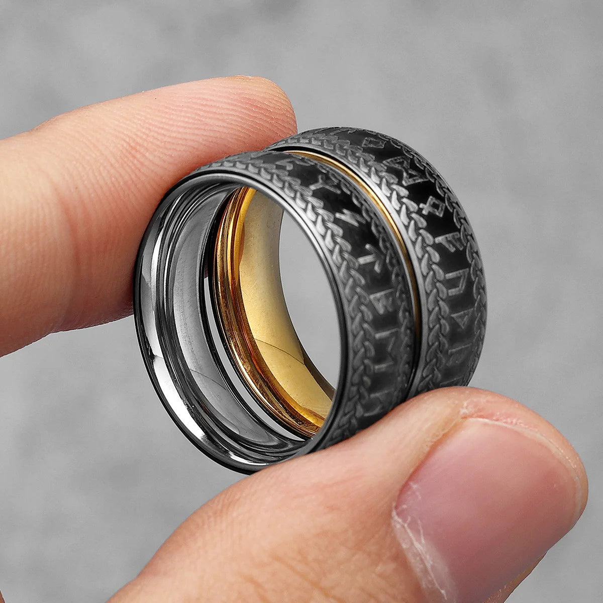 PENDRA Runes Boyfriend Biker Steel Ring