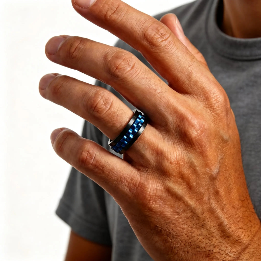 Gear Chain Rotating Spinning Ring for Men,Punk Stainless Steel Anti Stress Ring Gift