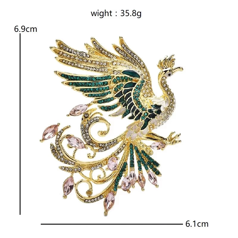 Wuli&baby Pretty Luxury Phoenix Brooches For Women Unisex Rhinestone Enamel Peacock Elf Bird Party Office Brooch Pins Gifts