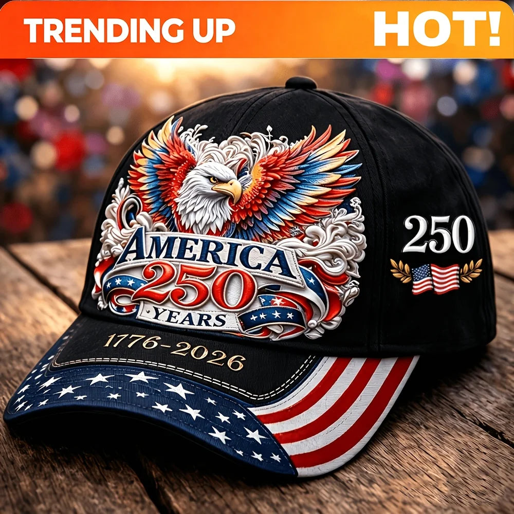 Printed Baseball Cap: United States of America 250th Anniversary Patriotic Eagle Independence Celebration 1776-2026 | American