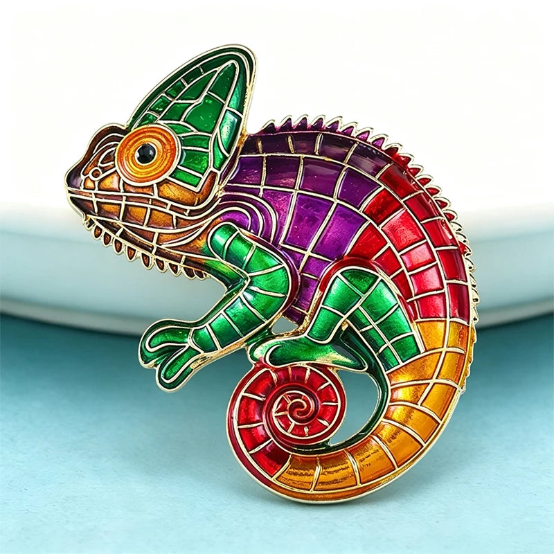 PENDRA Chameleon Enamel Lizard Brooch