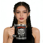 Gothic Rock Collectible Mug Hand-Polished 3D Embossed Skull, Stainless Steel Inner Unique Horn Handle Heavy Metal  Coffee Cup