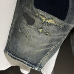 High-end Design Brand Embroidered Elastic Denim Shorts Men's Summer Middle Pants Slim-fitting Korean Breeches Jorts Shorts