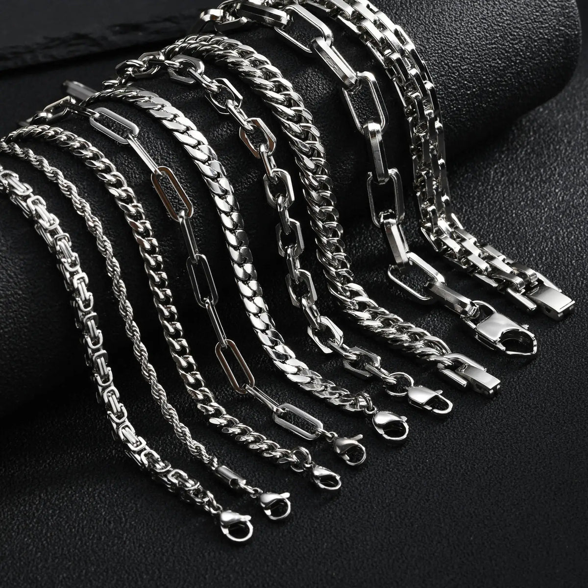 Punk Silver Color Men's Chain Bracelets,Hip Hop Stainless Steel Braided Link Wristband,Classic Metal Jewelry Gift for Him Dad