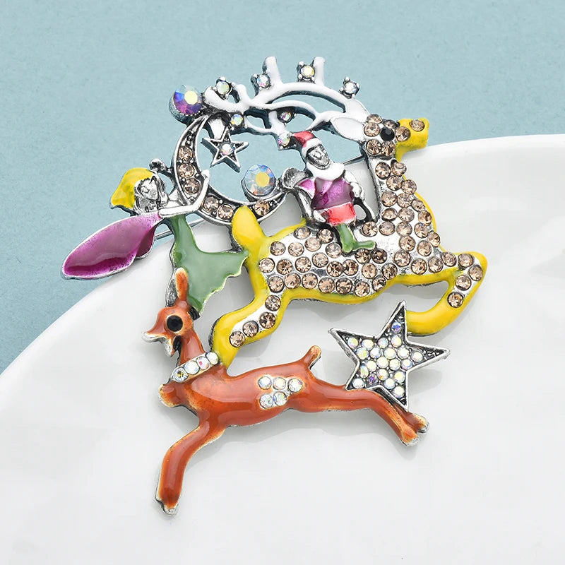 Wuli&baby Vintage Deer Christmas Brooches Metal Enamel Saint Claus New Year Brooch Pins For Women Clothes Backpack