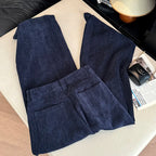 Deep blue wide leg casual pants women's autumn and winter 2025 new loose thick fashion versatile striped straight leg pants
