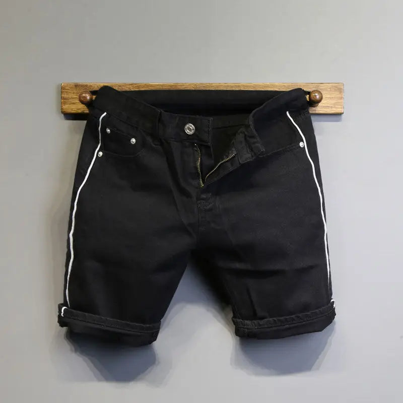 Summer Thin Luxury Designer Slim-Fit Men's Jeans Shorts Boyfriend White Color Striped Street Wear Cotton Casual Short Trousers