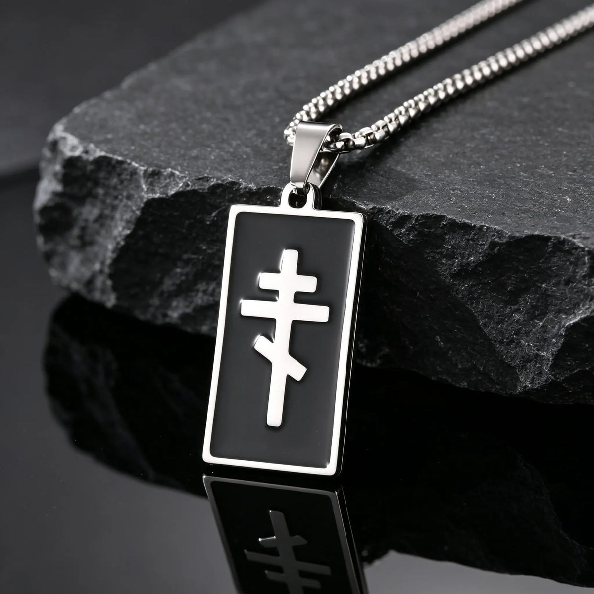 PENDRA Square Enamel Orthodox Pendant Necklace