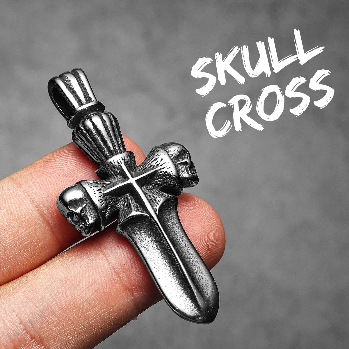 PENDRA Cross Skull Sword Steel Necklace